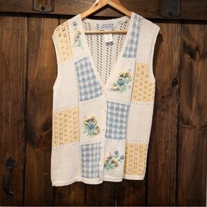 SOLD 90's Jantzen Yarn & Ribbon Embroidered Sweater Vest Small Cottagecore